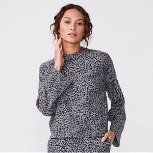 MONROW Mock Neck Animal Print Leopard Cotton/Cashmere Blend Top size Large. NWT